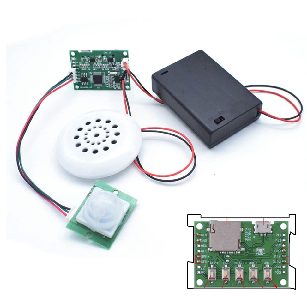 Stemedu Mp3 Playback Kit Music Voice Recording Module Diy Welcomer Sound Recording Board With Speaker And Pir Infrared Sensor, Support Usb Download And Tf Card