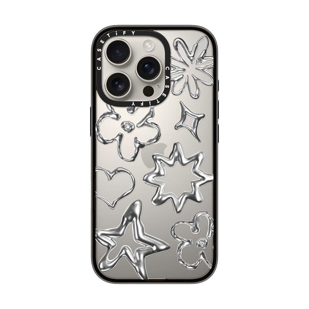 Casetify Compact Case For Iphone 16 Pro [Lightweight / 4 Ft. 2X Military Grade Drop Protection/Slim]   Chrome Doodles   Clear Bl