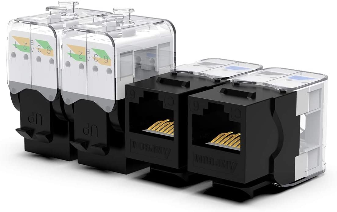 Ampcom Cat6 Keystone Jack Tool Less Rj45 Utp, No Punch Down Tool Required Module Coupler 12 Pack Black