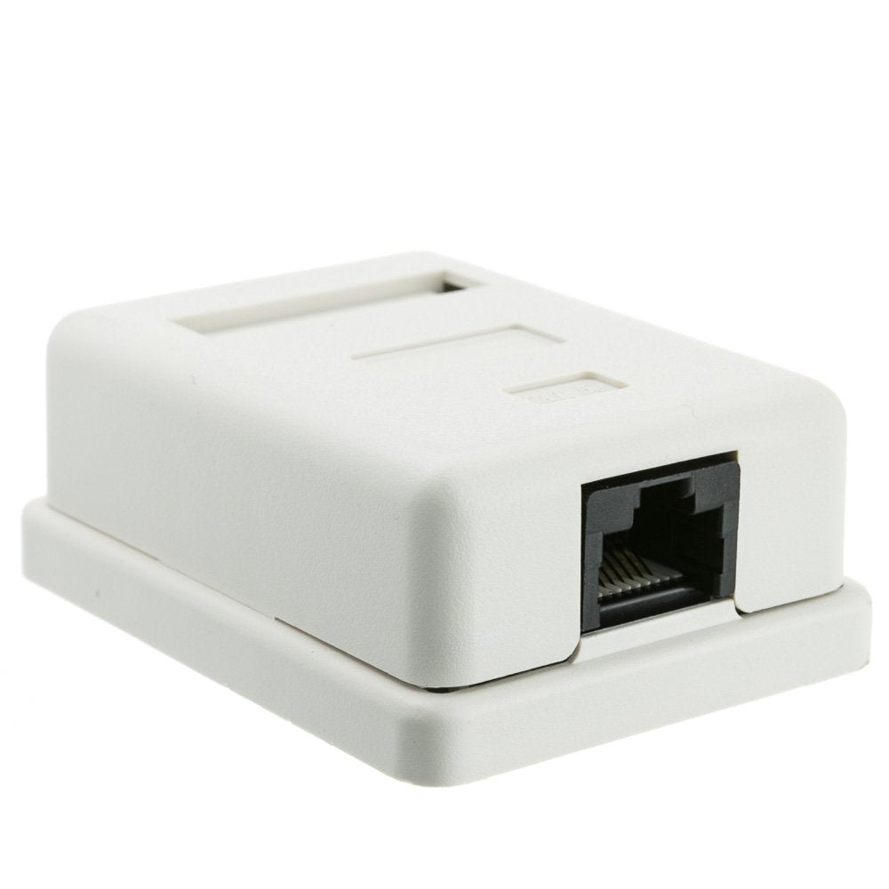 Cablewholesale Cat5E Single Surface Mount Box, 1 Port, Rj45 Unshielded Female Port, White, Adhesive For Wall Mount