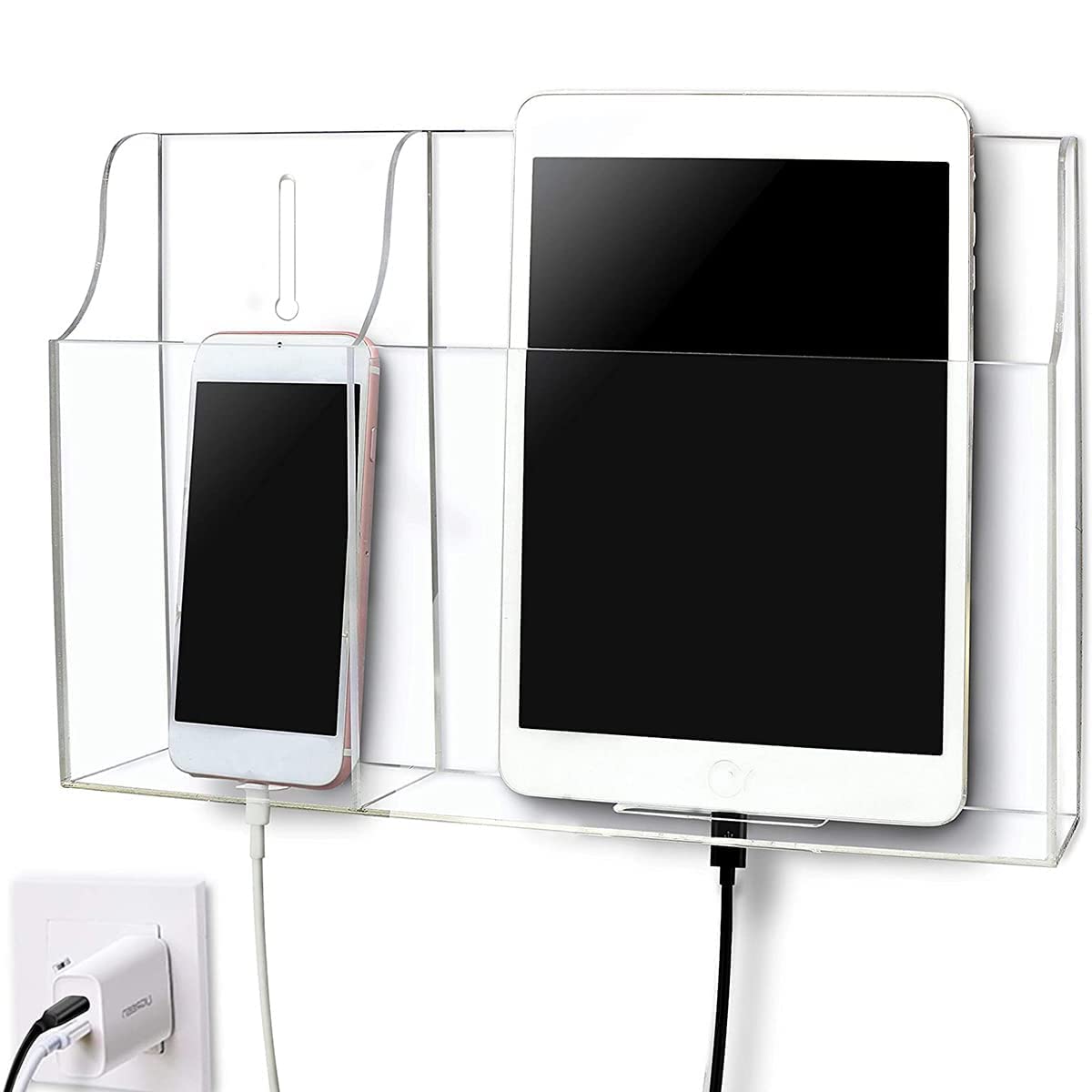 Pansyling Clear Acrylic Remote Control Holder Wall Mounted Phone Holder Stand For Tablet Ereader Wall Storage Caddy Media Organi