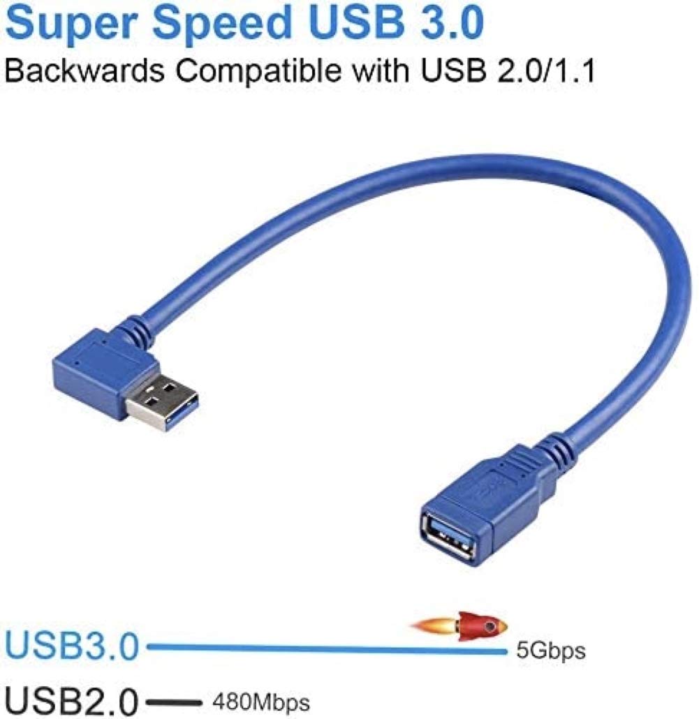 Usb 3.0 Extension Cable 1Ft 2 Pack 90 Degree Left & Right Angle Usb Adapter Male To Female Short Usb3 Cables Up & Down For Laptop Tv Usb Disk Mouse Hard Disk Camera