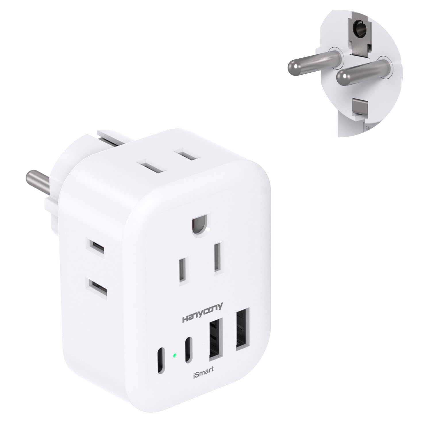 Type E F Plug Adapter, Germany France Travel Plug Adapter With 4 Outlets 4 Usb Ports(2 Usb C), European Power Adapter For Us To