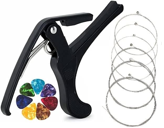 Blue Panther Acoustic Guitar String And Capo Quick Change Spring Capo For Electric Guitar Bass Banjo Mandolin With Set Of 6 Bron