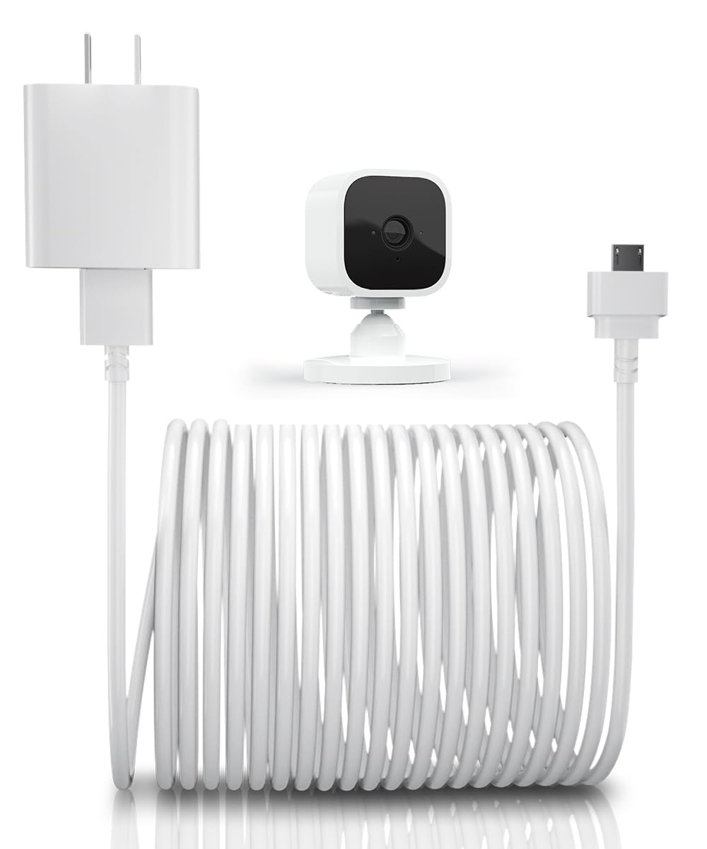 Basesailor Blink Mini Charger Cable With Wall Adapter 20 Ft,Charger Brick And Micro Usb End Charging Extension Cord,Indoor/Outdo