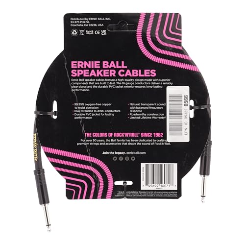 Ernie Ball Speaker Cable, Straight/Straight, 3Ft, Black (P06071)