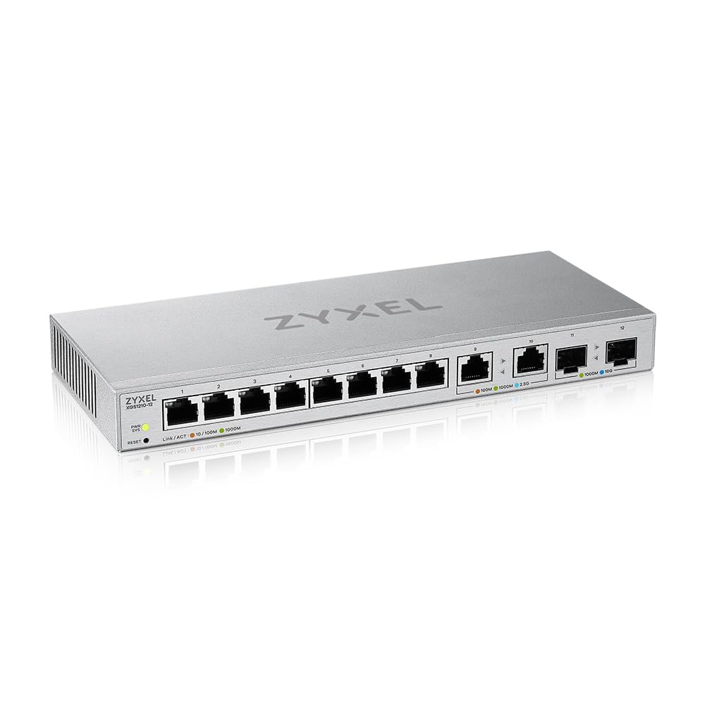 Zyxel 12 Port Network Switch | 2.5Gb Multi Gigabit Switch | Web Managed | 8x 1G, 2x 2.5G, 2x 10G SFP+ Ports | Desktop | Fanless 