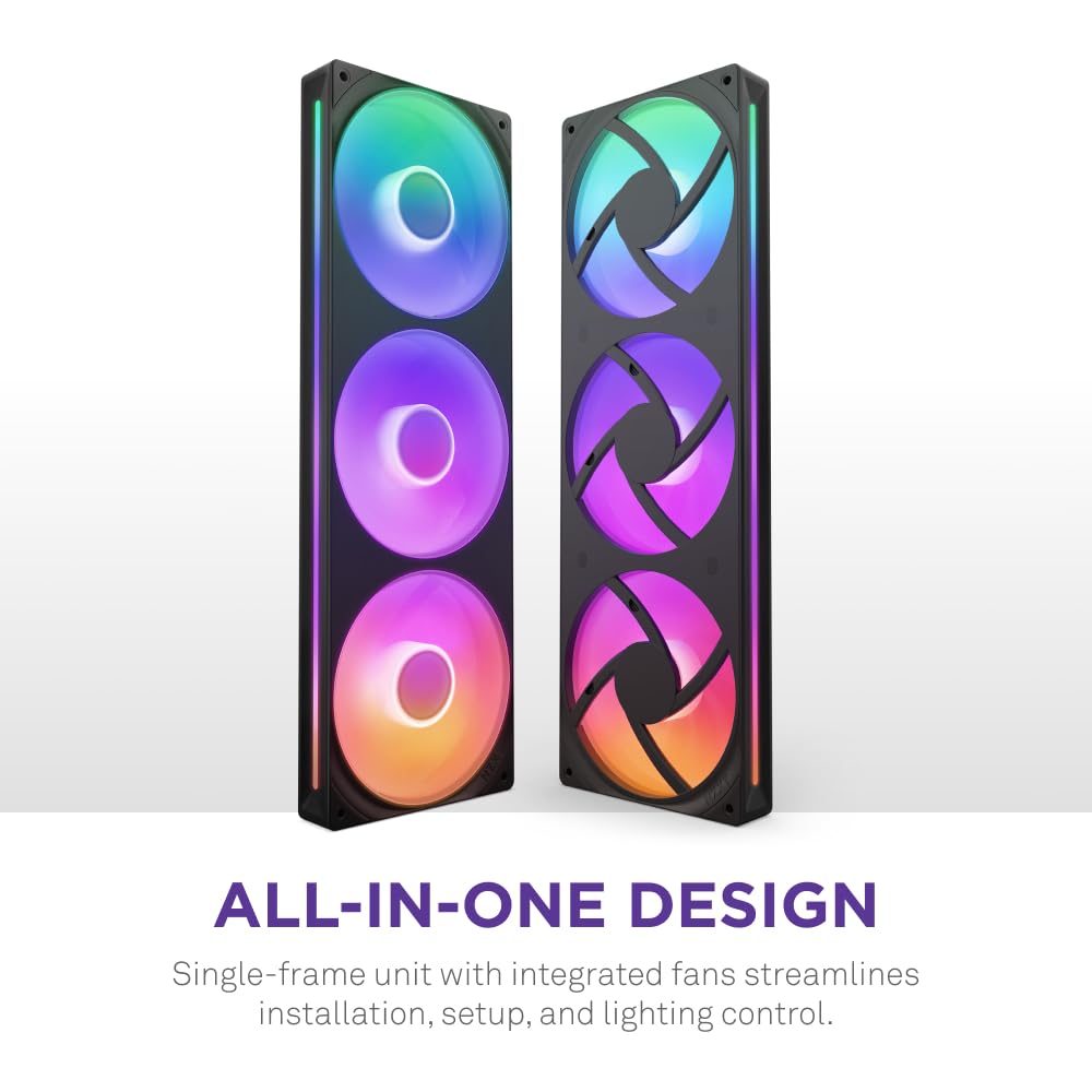 Nzxt F360 Rgb Core   360Mm Single Frame Fan Unit With 3 X 120Mm Rgb Fans   Speed & Lighting Control   High Static Pressure & Air