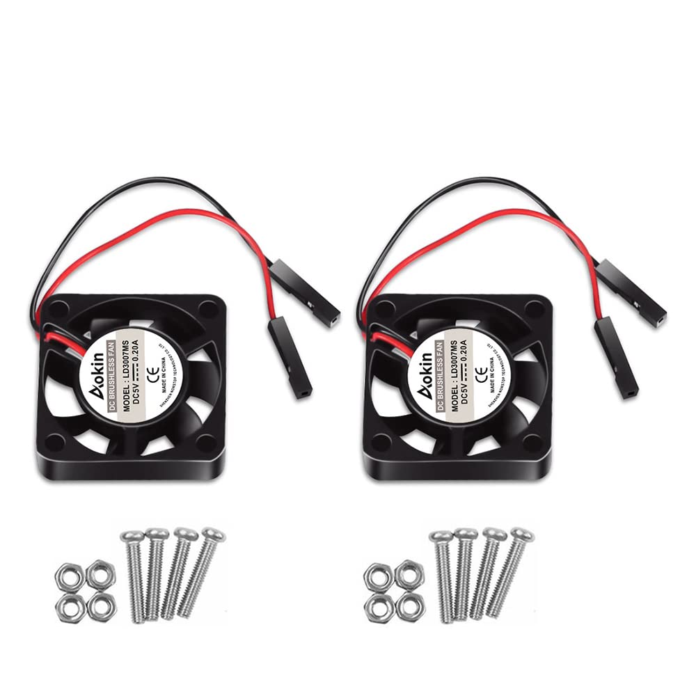 Dorhea 2Pcs 3007 Fan For Raspberry Pi 5 30X30X7Mm Cooler Fan Pi Brushless Cooling Fan 30Mm 1.18In 3.3V 5V Dc Quiet Fan For Raspberry Pi 4, Pi 3 B+, Pi 3 B, Pi 2, Pi B+, Pi Zero/Zero W,Robot Project