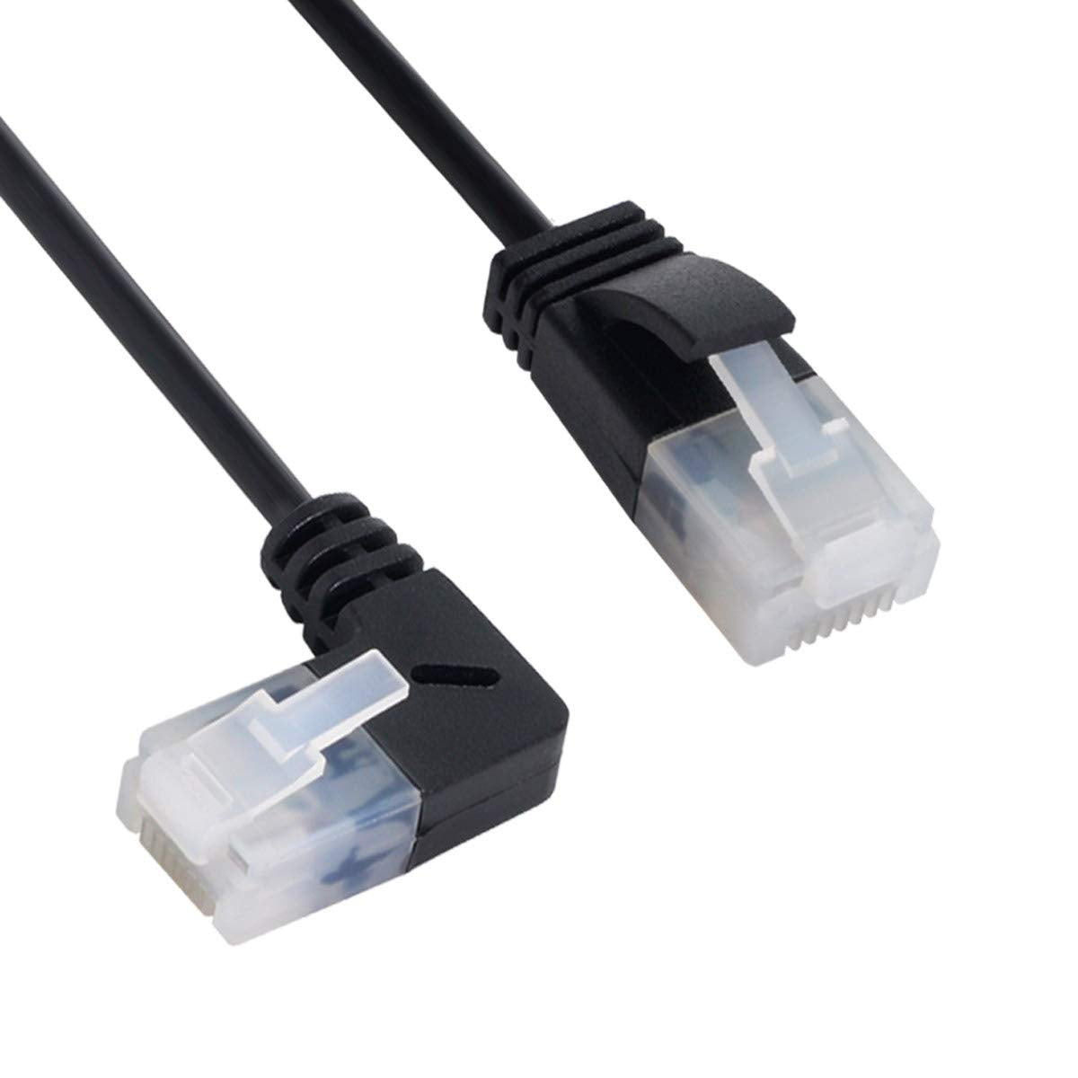 Xiwai Ultra Slim Cat6 Ethernet Cable Rj45 Left Angled To Straight Utp Network Cable Patch Cord 90 Degree Cat6A Lan For Laptop Ro