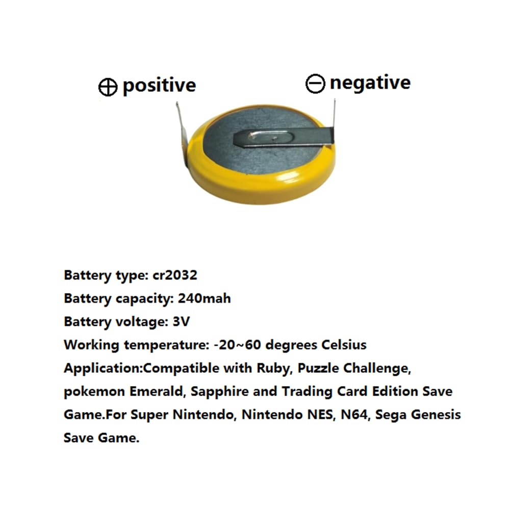 Ljcell Tabbed Cr2032 Lithium Battery With Solder Tabs Pins 3V Lithium Battery Suitable For Gameboy Gameboy Color, Snes, N64, Sup