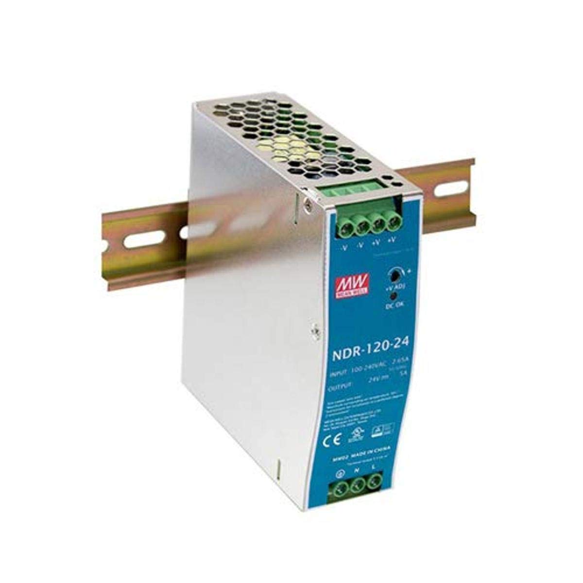 Mean Well Ndr 120 24 Single Output Industrial Din Rail Power Supply, 24 Volts 5 Amps 120 Watts