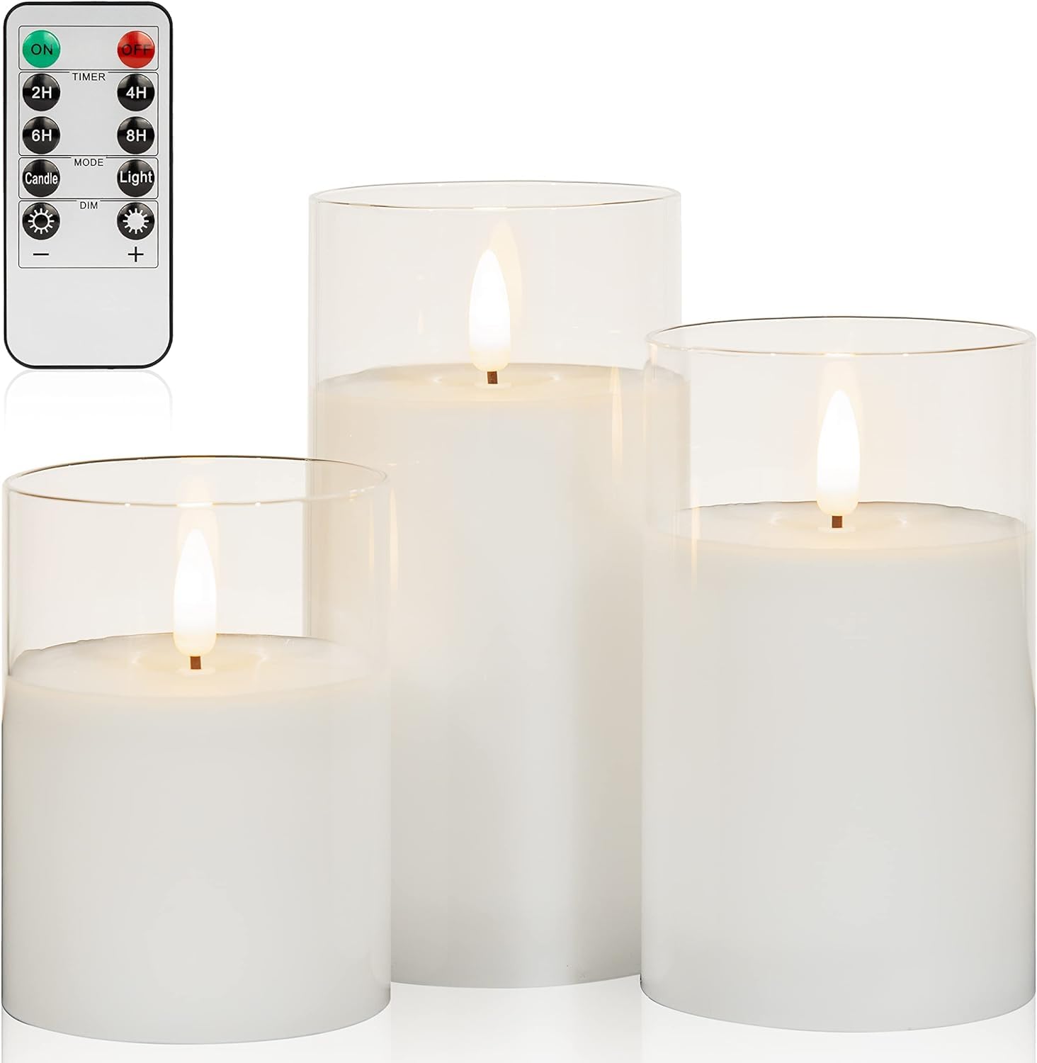 Mingfuxin Flameless Candles, Battery Operated Candles Led Pillar Glass Candle With Remote 10 Key Control And Timers For Indoor P