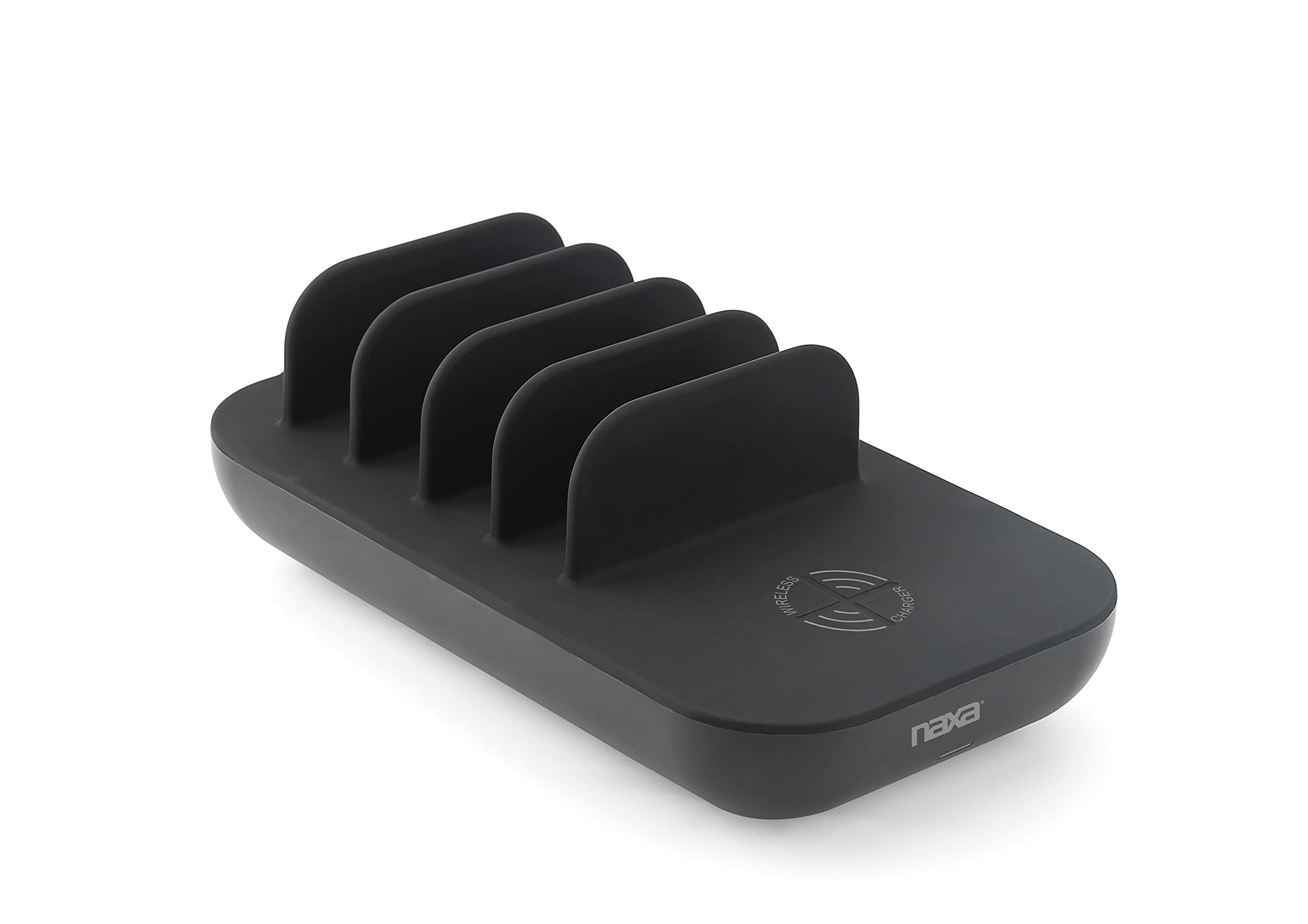 Naxa Electronics Nap-5002 6-In-1 Wireless Charging Station With Qi 10W Wireless, Usb-A, And Usb-C For Phones And Electronics, Bl