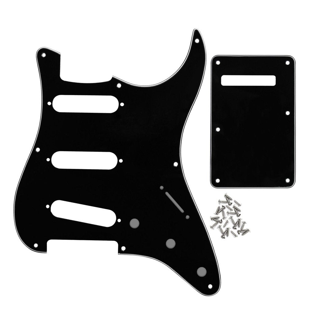 Fleor 3Ply Black Sss 8 Hole Vintage Strat Pickguard Backplate Tremolo Cavity Cover With Screw For Vintage Strat Style Guitar Par