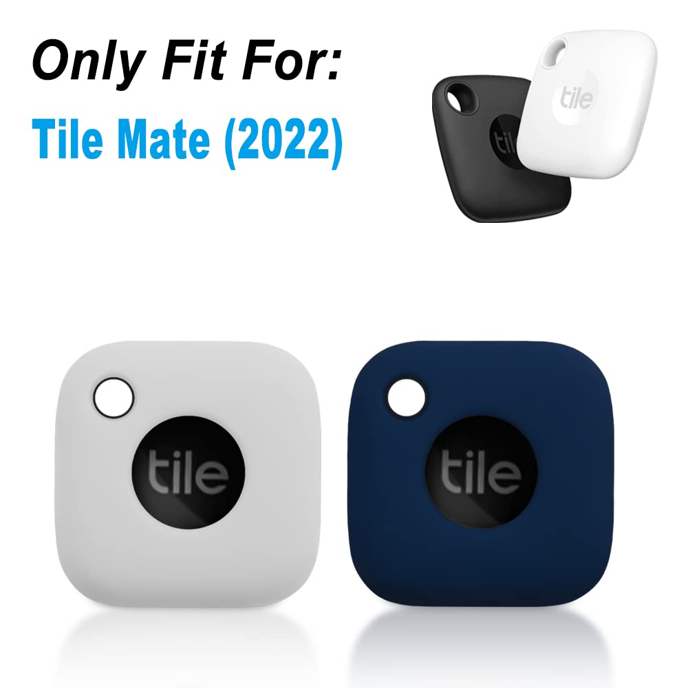 Geiomoo Silicone Case For Tile Mate 2022, Soft Scratch Resistant Cover With Carabiner (2 Pack White+Navy Blue)