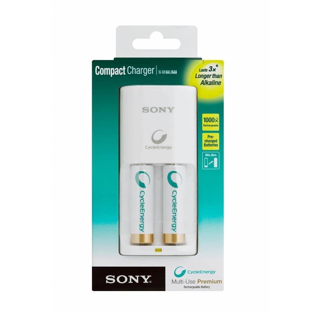 Sony BCG34HW2RN Cycle Energy NiMH Compact Charger with Two 1000 mAh AA Battery