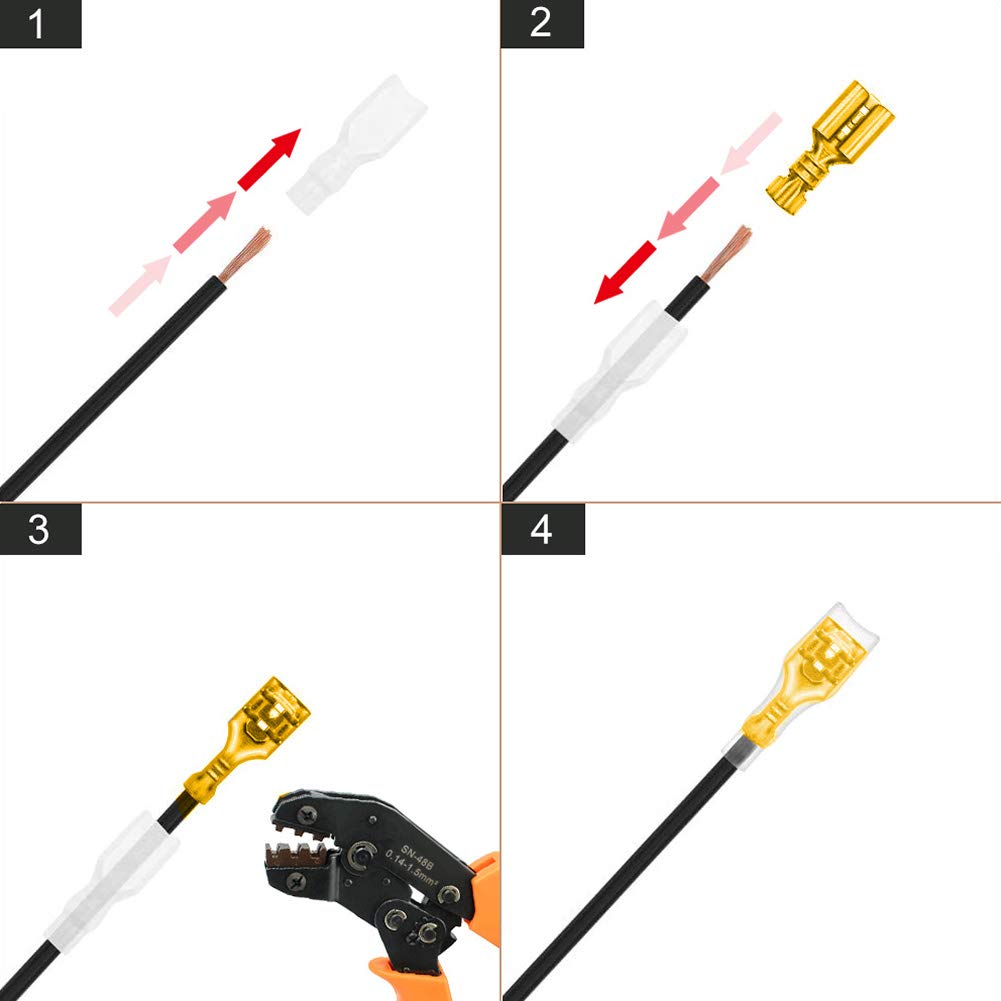 Fixitok 480Pcs Quick Splice 2.8/4.8/6.3Mm Male Female Wire Spade Connector Wire Crimp Terminal Block With Insulating Sleeve Asso