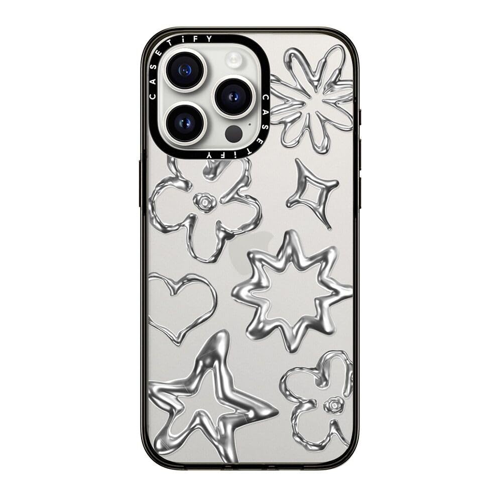 Casetify Compact Iphone 15 Pro Max Case [2X Military Grade Drop Tested / 4Ft Drop Protection]   Stars Prints   Chrome Doodles