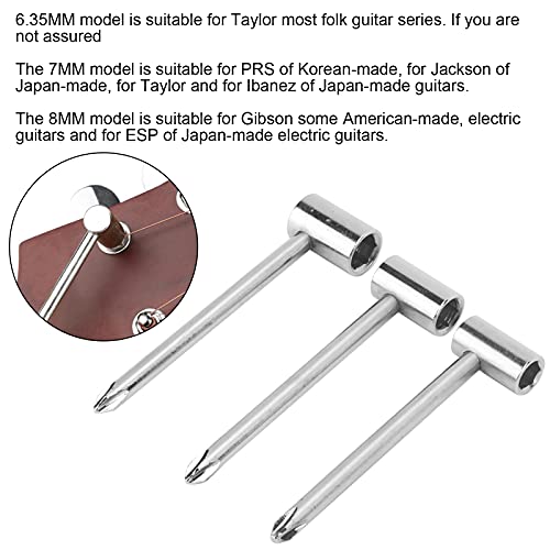 3Pcs 7/8/6.35Mm Guitar Rod Wrench Rod Repair Wrench Iron Universal Instrument Adjustment Repair And Maintenance Guitar Accessories Tools(Silver)