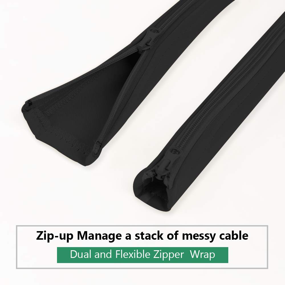Computer Cord Management Sleeve System   Adjustable Cord Sleeves Wire Cover Concealer Wrap With Zipper, Durable Tidy Cord Keeper