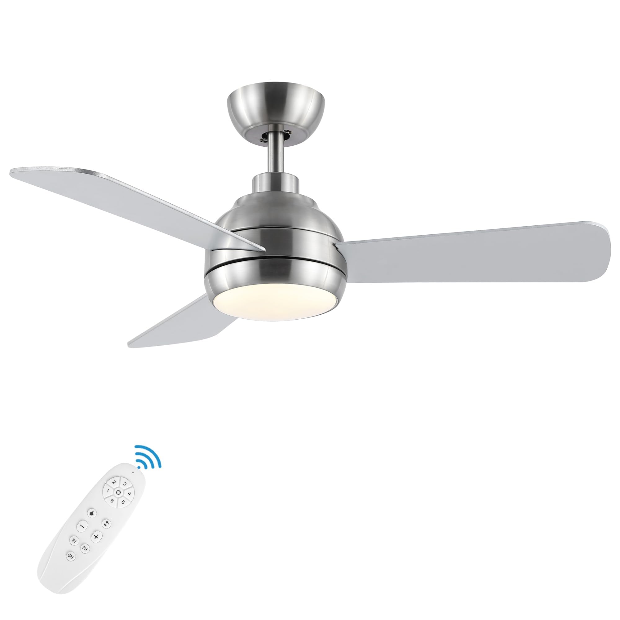 Putroad 42 Inch Ceiling Fans With Lights And Remote, Modern Brushed Nickel Ceiling Fan With Light, Dc Reversible, 6 Speeds, 3Cct