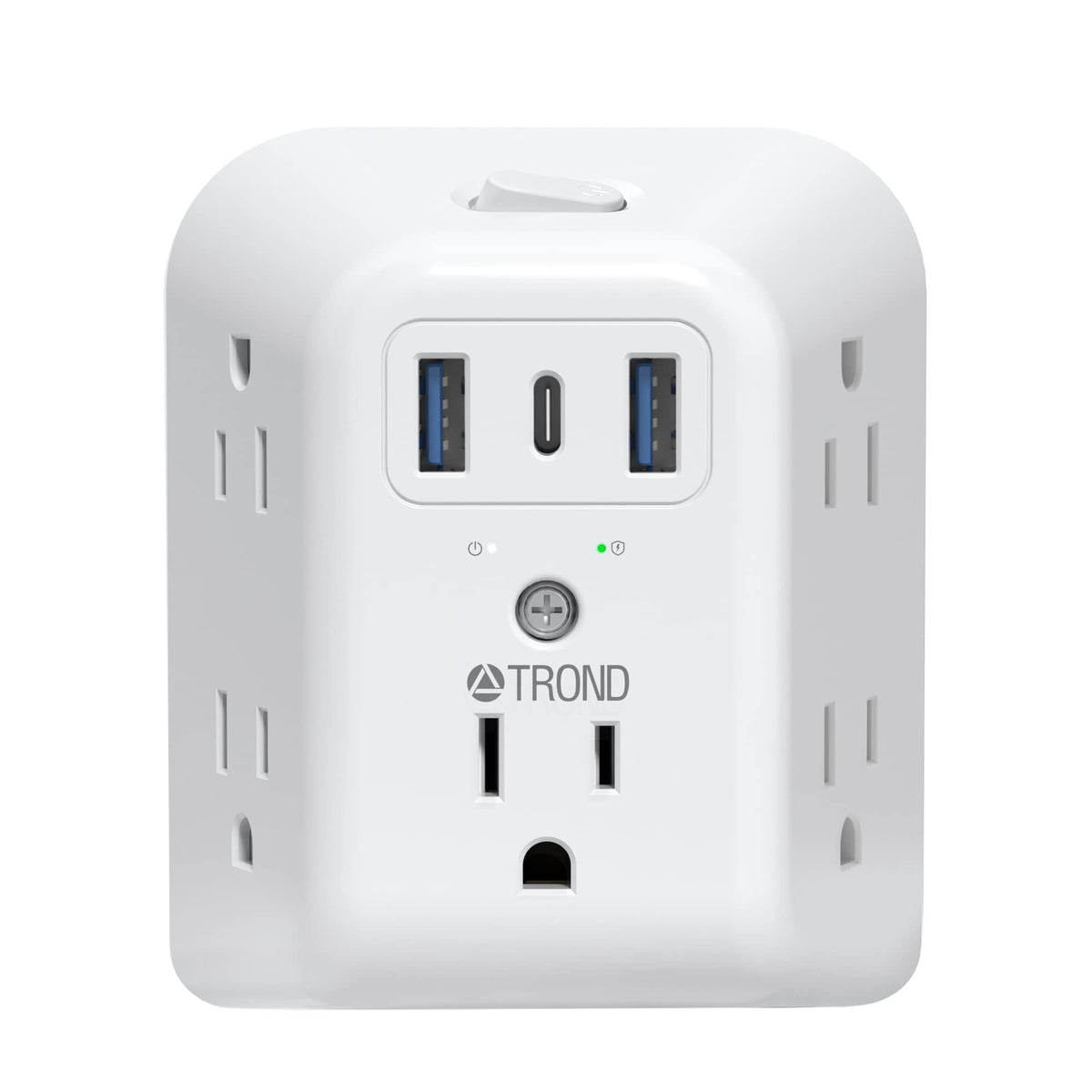 Trond 2 Prong Power Strip Usb, 2 To 3 Prong Outlet Adapter, 5 Outlet Splitter With 3 Usb Ports(1 Usb C), Wall Mount 1440J Surge 