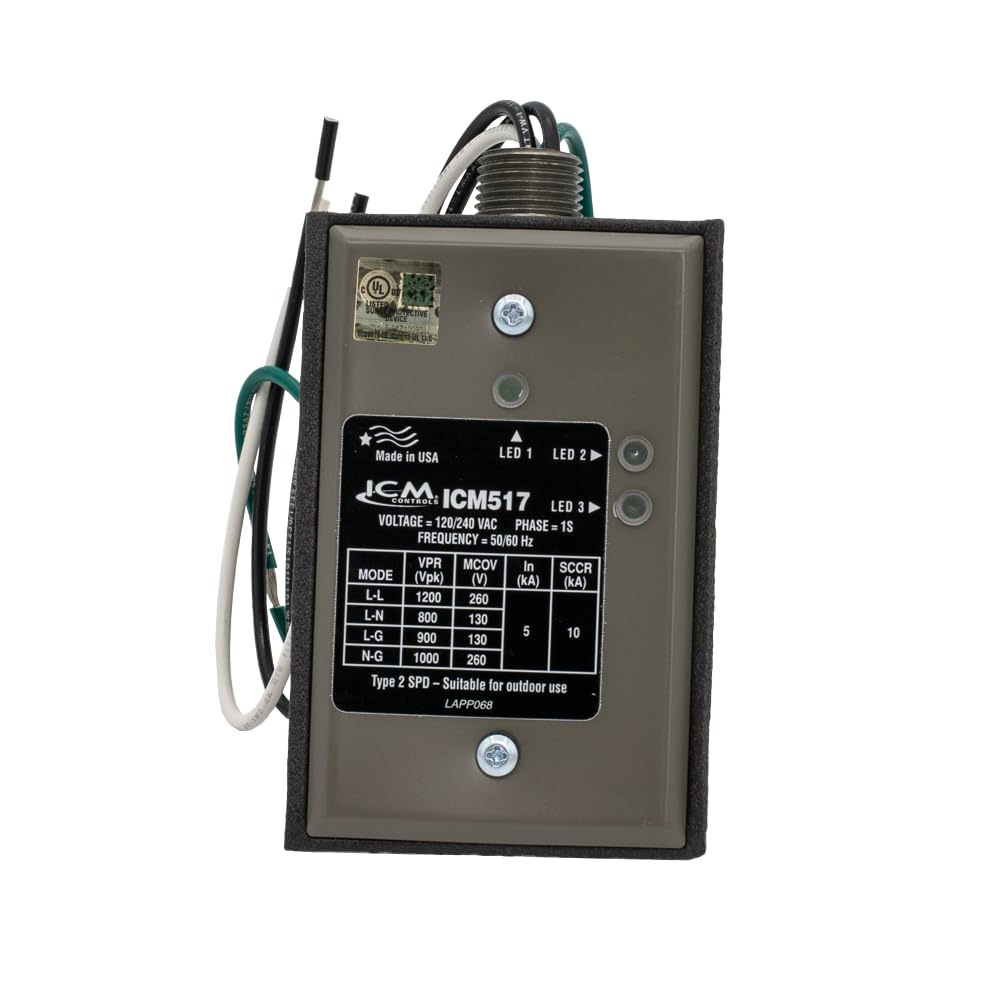 Icm Controls Icm517 Single Phase Surge Protector With Nema Type 3R Rated Enclosure, 2.16'' Depth, 2.78'' Width, 5'' Length