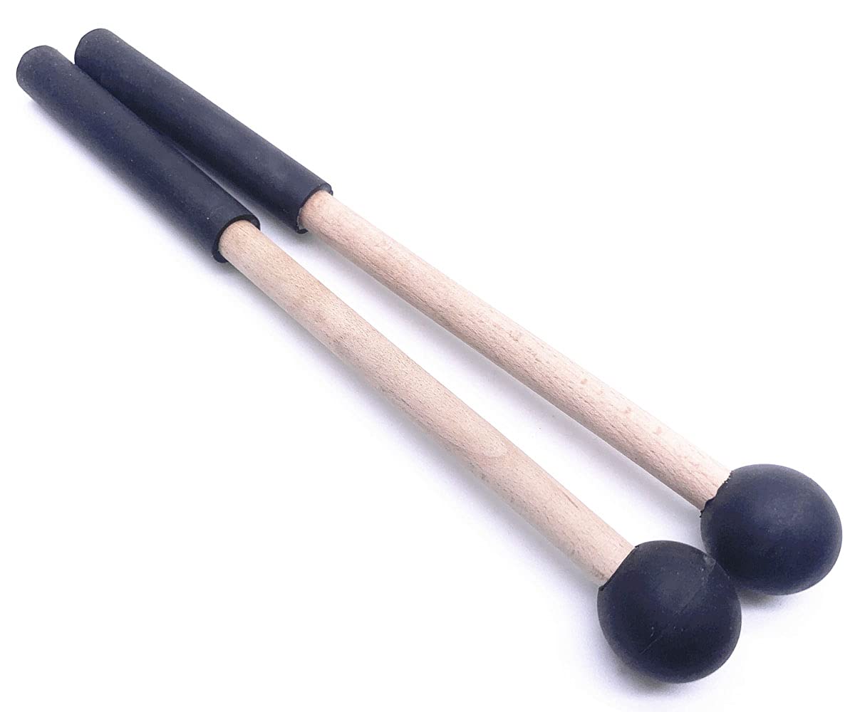 Jiayouy 8 Inch Rubber Head Percussion Mallets Sticks For Tongue Drum, Xylophone,Glockenspiel, Woodblock, Bell Pack Of 2 Black