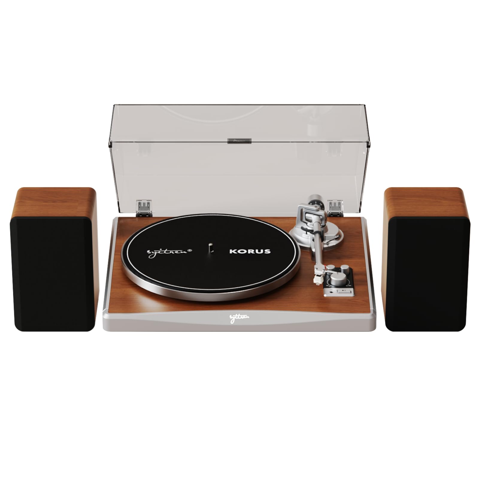 Syitren KORUS Record Player with External Speakers,Bluetooth Turntable,Belt-Drive Turntable 2-Speed, Adjustable Counterweight,Vi