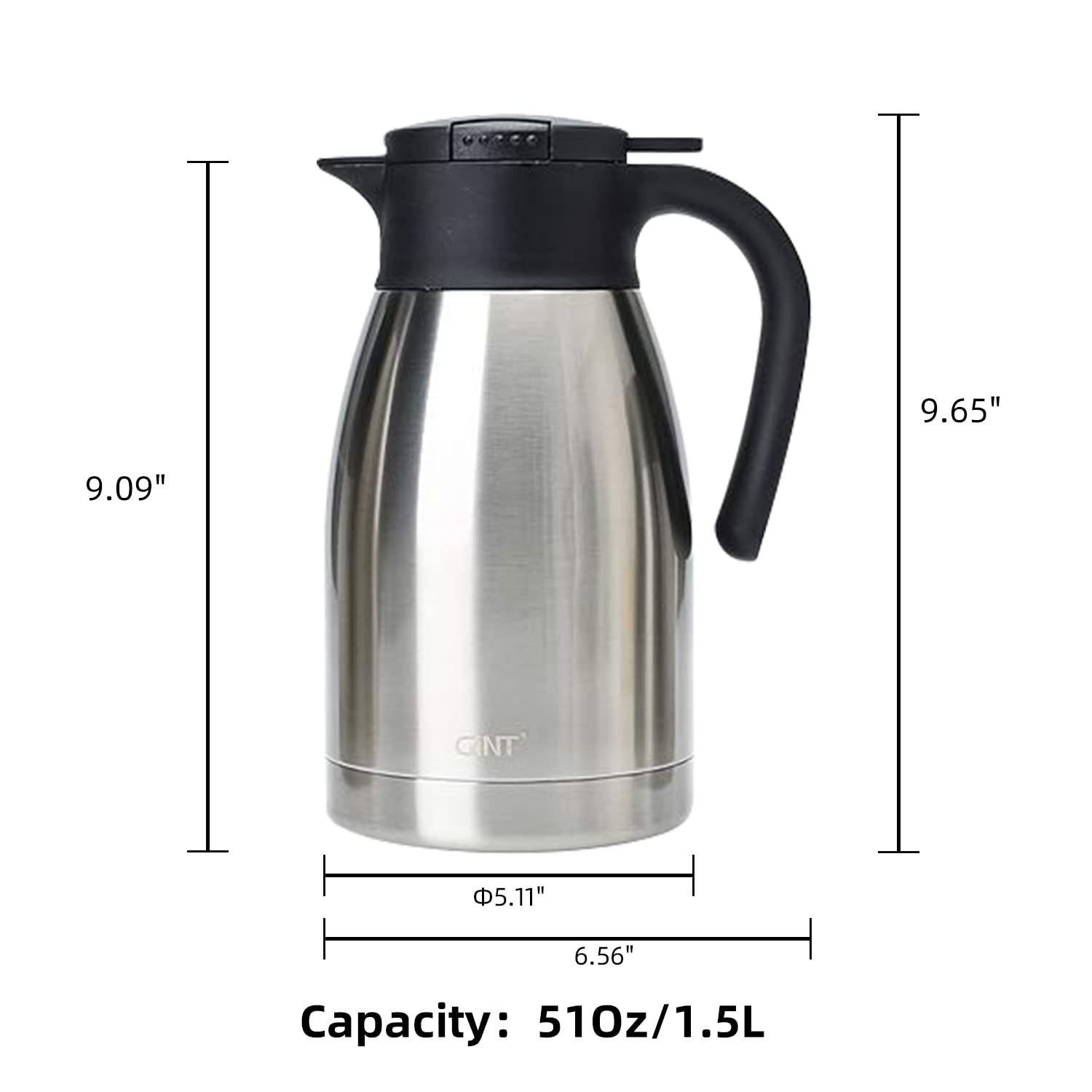 Gint 51Oz Stainless Steel Thermal Coffee Carafe With Lid/Double Walled Vacuum Thermos / 12 Hour Heat Retention (Silver, 1.5L)