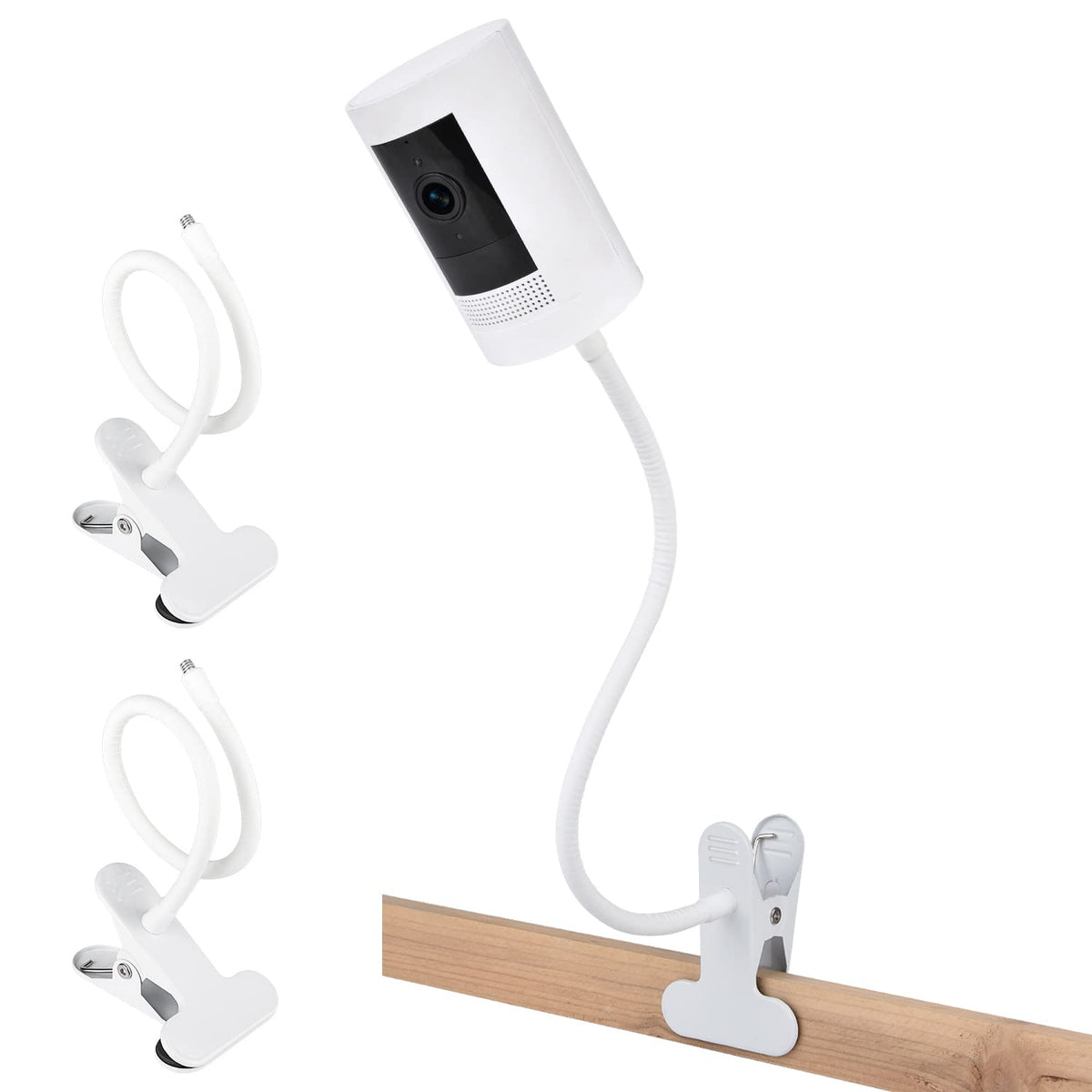 2Pack Clamp Mount For Ring Stick Up Cam & Ring Indoor Cam 1St Gen, Flexible Gooseneck Mounting Bracket To Attach Your Camera Anywhere With No Tools   White
