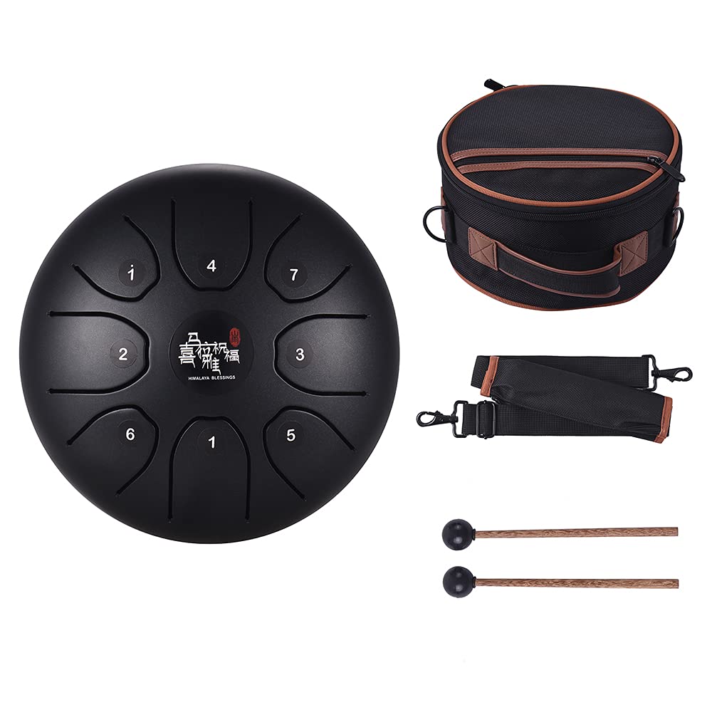 Ubersweet 8 Inch Compact Size 8Tone Steel Tongue Drum C Key Percussion Instrument Hand Pan Drum wi Drum Mallets Carry Bag_