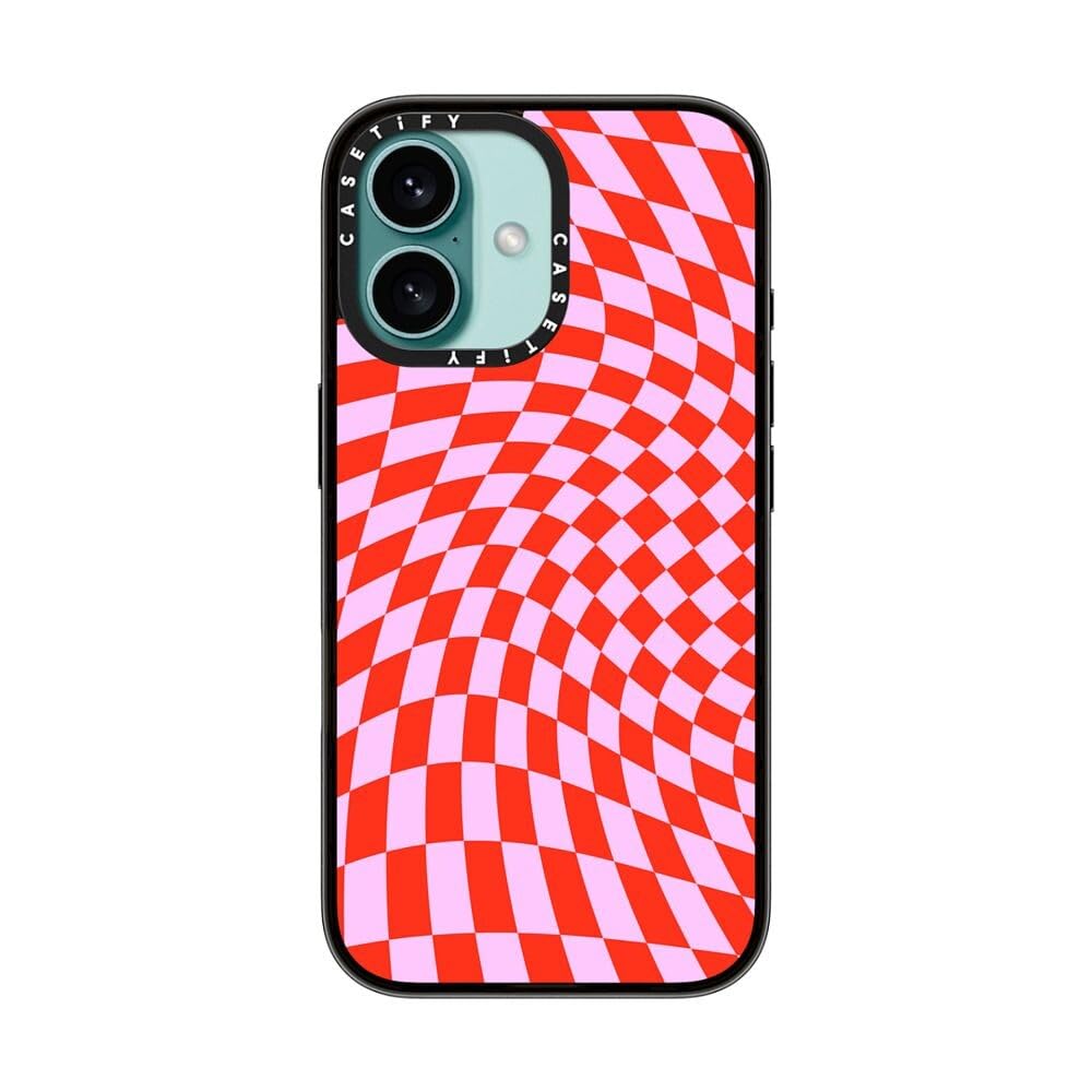 Casetify Compact Case For Iphone 16 [Lightweight / 4 Ft. 2X Military Grade Drop Protection/Slim]   Strawberry Checkers   Clear B