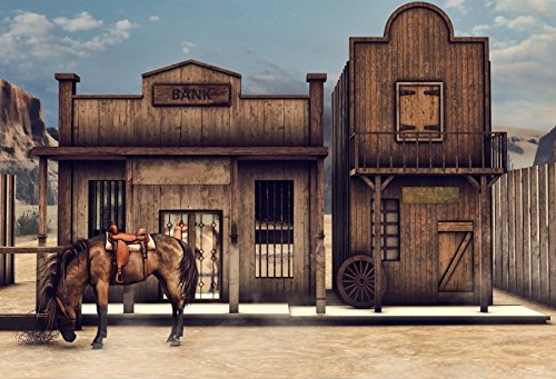 Yeele 8X6Ft Vintage Western Wooden House Backdrop Retro Western Bank Horse Barn Cabin West Cowboy Photography Background Picture
