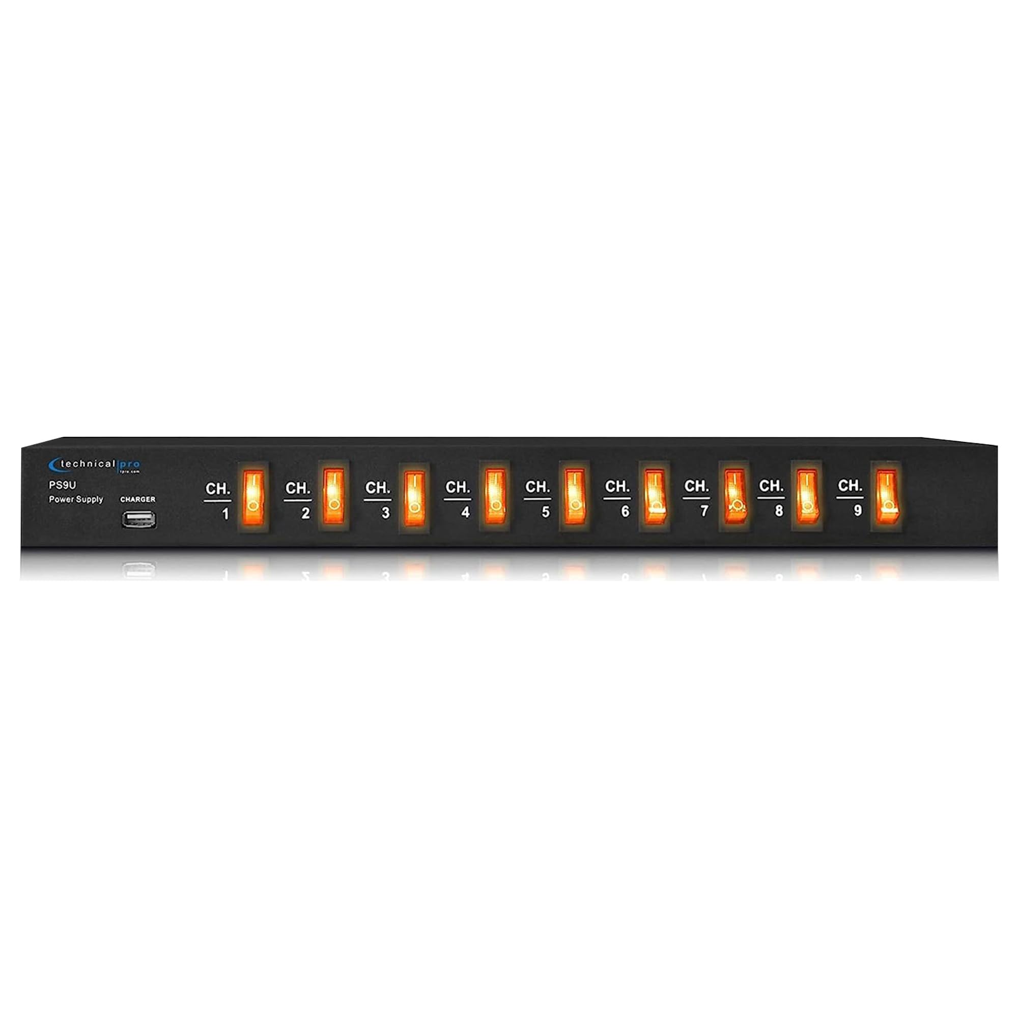 Technical Pro Electric Power Supply With 9 Power Switches, 1800 Watts Max Load, 5V Usb Charging Port, 9 Outlet High Load Power Cord (4 Foot)