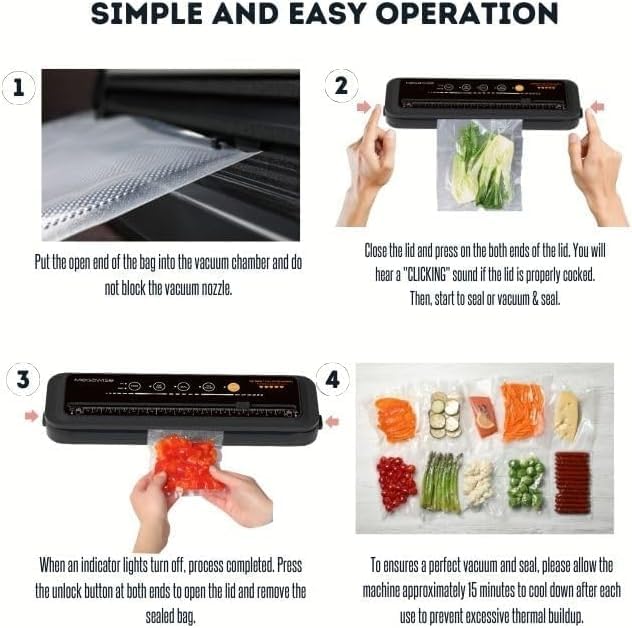 Updated Vacuum Sealer Machine (2025), Megawise Food Sealer W/Starter Kit, Dry & Moist Food Modes, Compact Design With 10 Vacuum