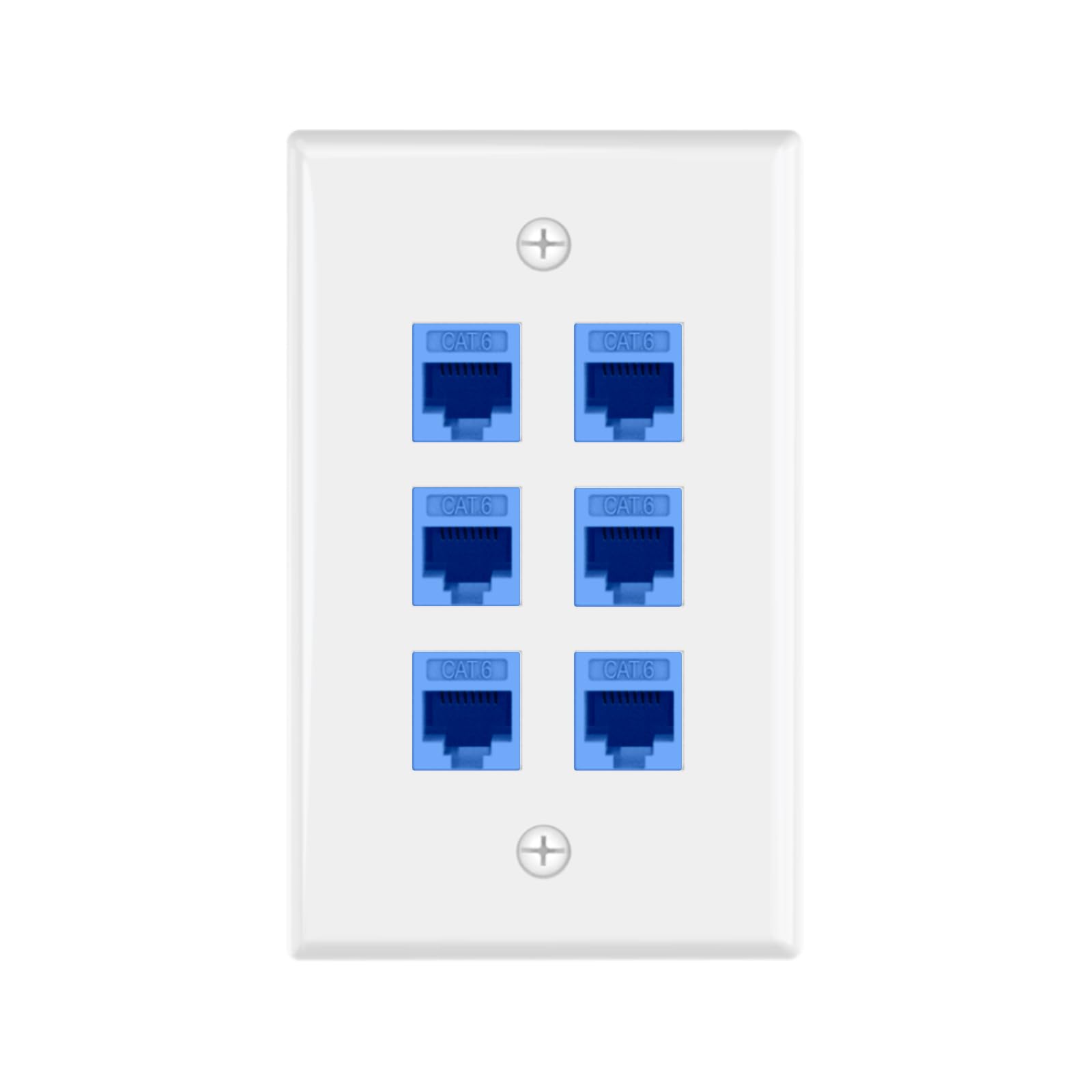 VCE UL-Listed CAT6 Ethernet Wall Plate 6 Port, Single-Gang Keystone Wall Plate with RJ45 CAT6 Keystone Coupler, Blue