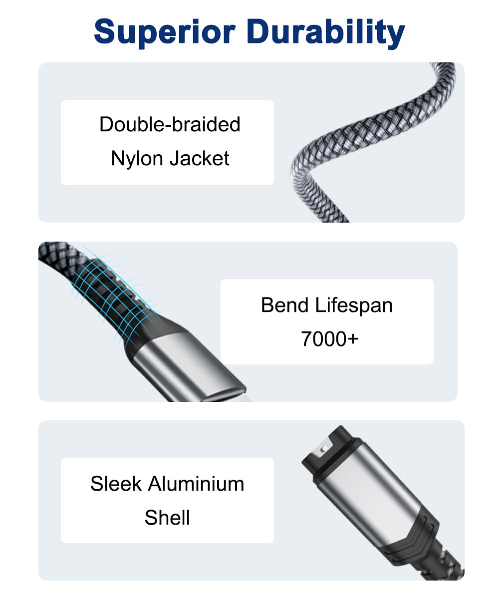 Charger Cable For Garmin Watch 1.2M 2 Pack,Nylon Charging Power Cord Lead For Fenix 8 7 7S 7X 5 5S 5X 6S 6X,Forerunner 745 935 945 245 Music,Instinct,Approach S10 S40 S60 S12 S42,Vivoactive 4 4S