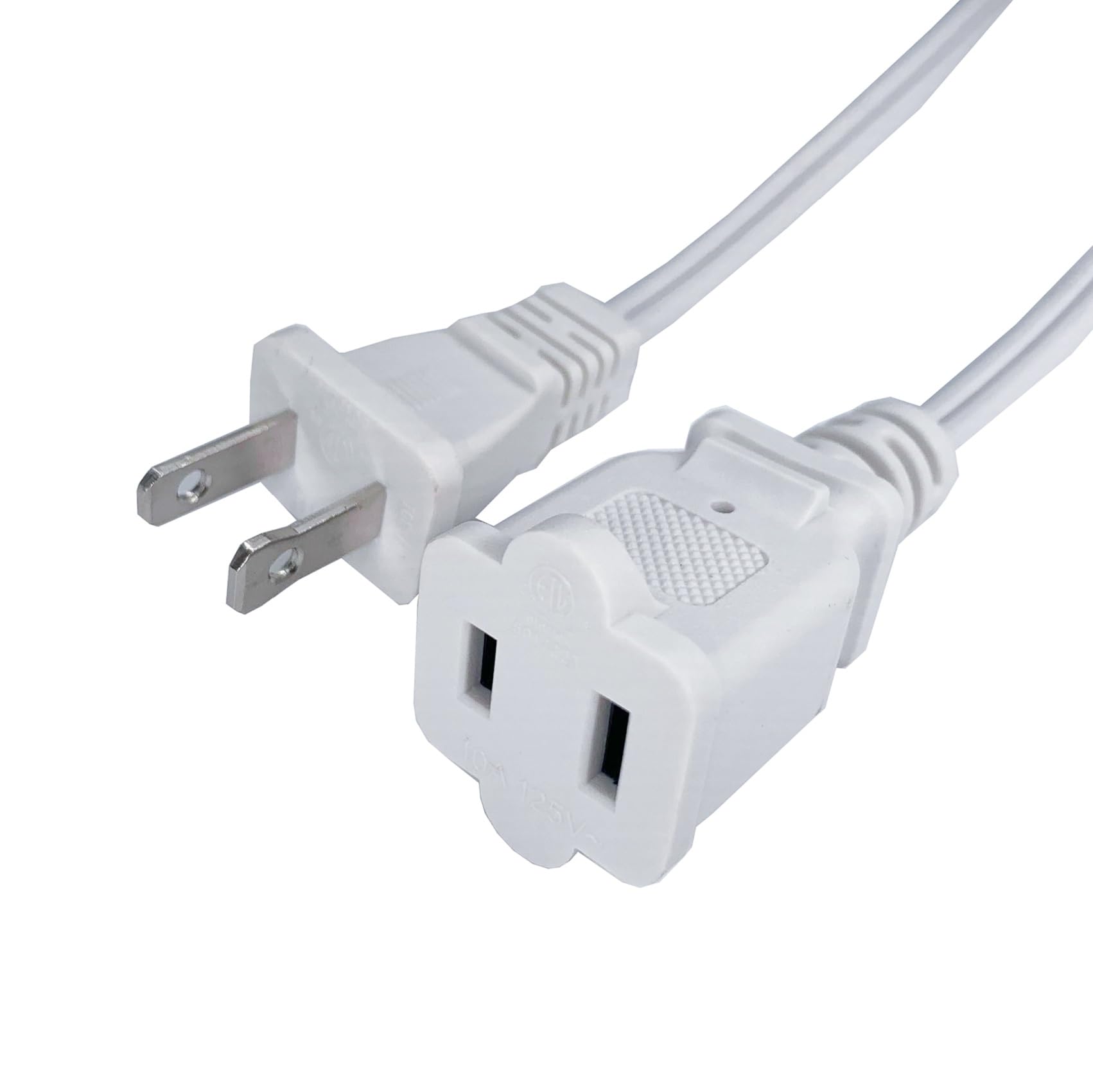 2 Foot Extension Cord, Small White Extension Cord For Indoor Use, 2 Prong Usa Outlet Saver Power Cord Cable Outlets For Nema 5 1