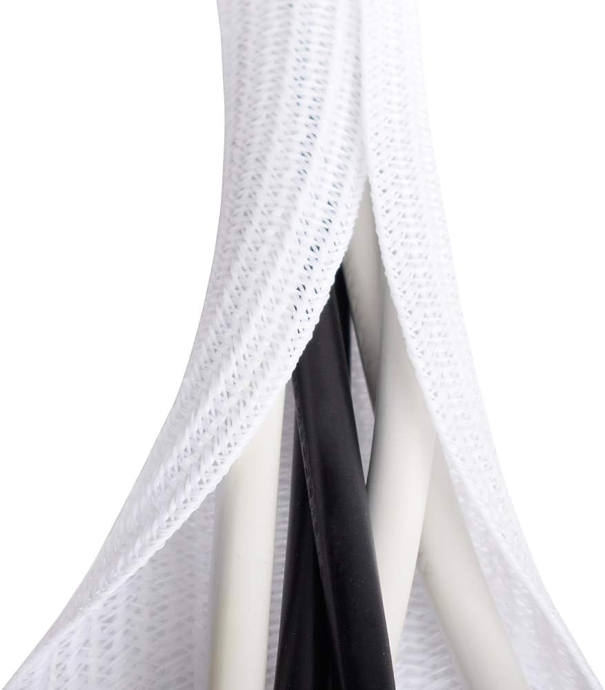 2 Pack 5Ft   1 Inch White Cable Sleeve, Cable Organizer For Desk Pc Tv Computer, Wire Protector Cable Wrap Cover, Cord Managemen