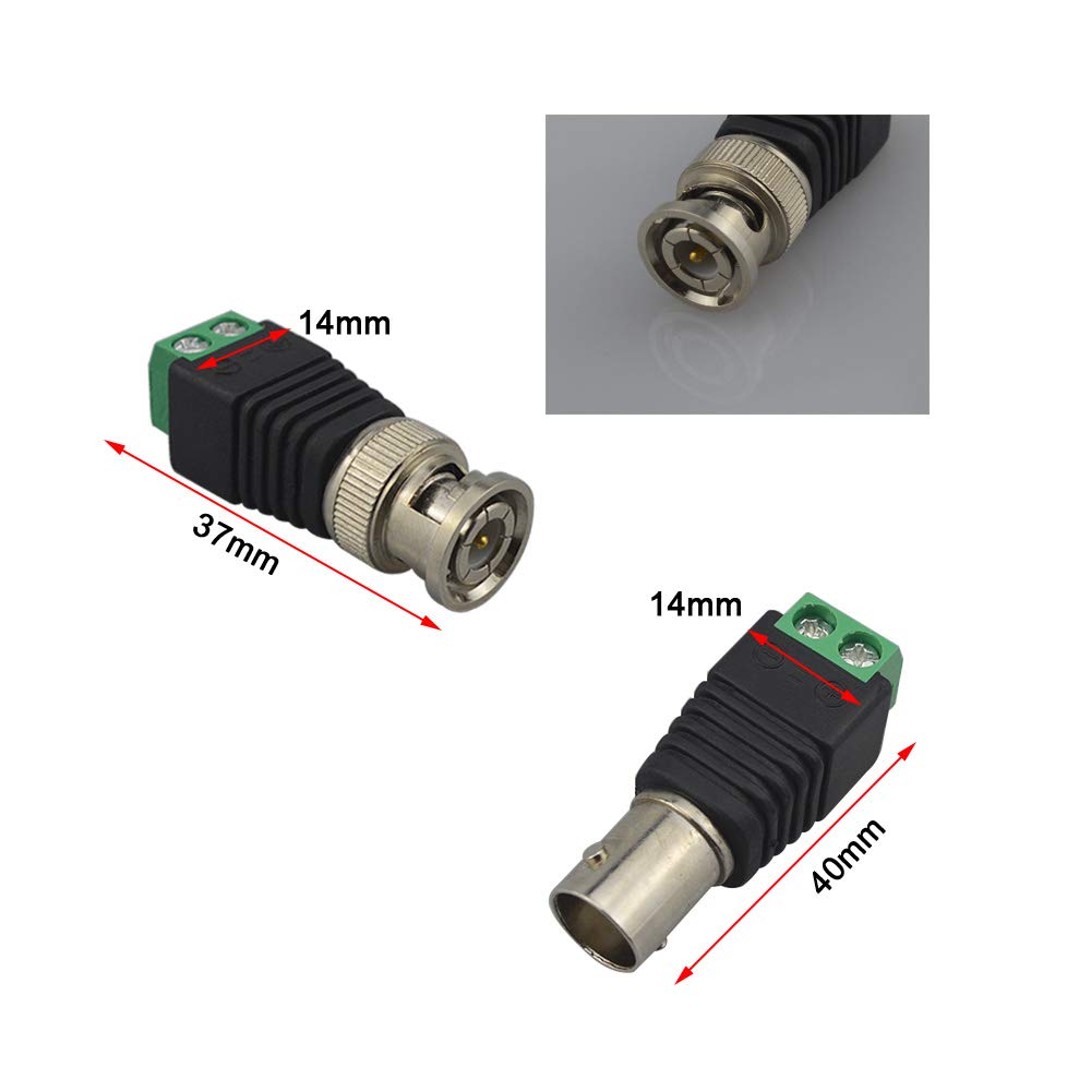 Fularr 20Pcs Professional Bnc Connector Kit, 10 Pairs Bnc Male Plug & Female Socket Screw Terminal Block Adapter, Bnc Video Balu