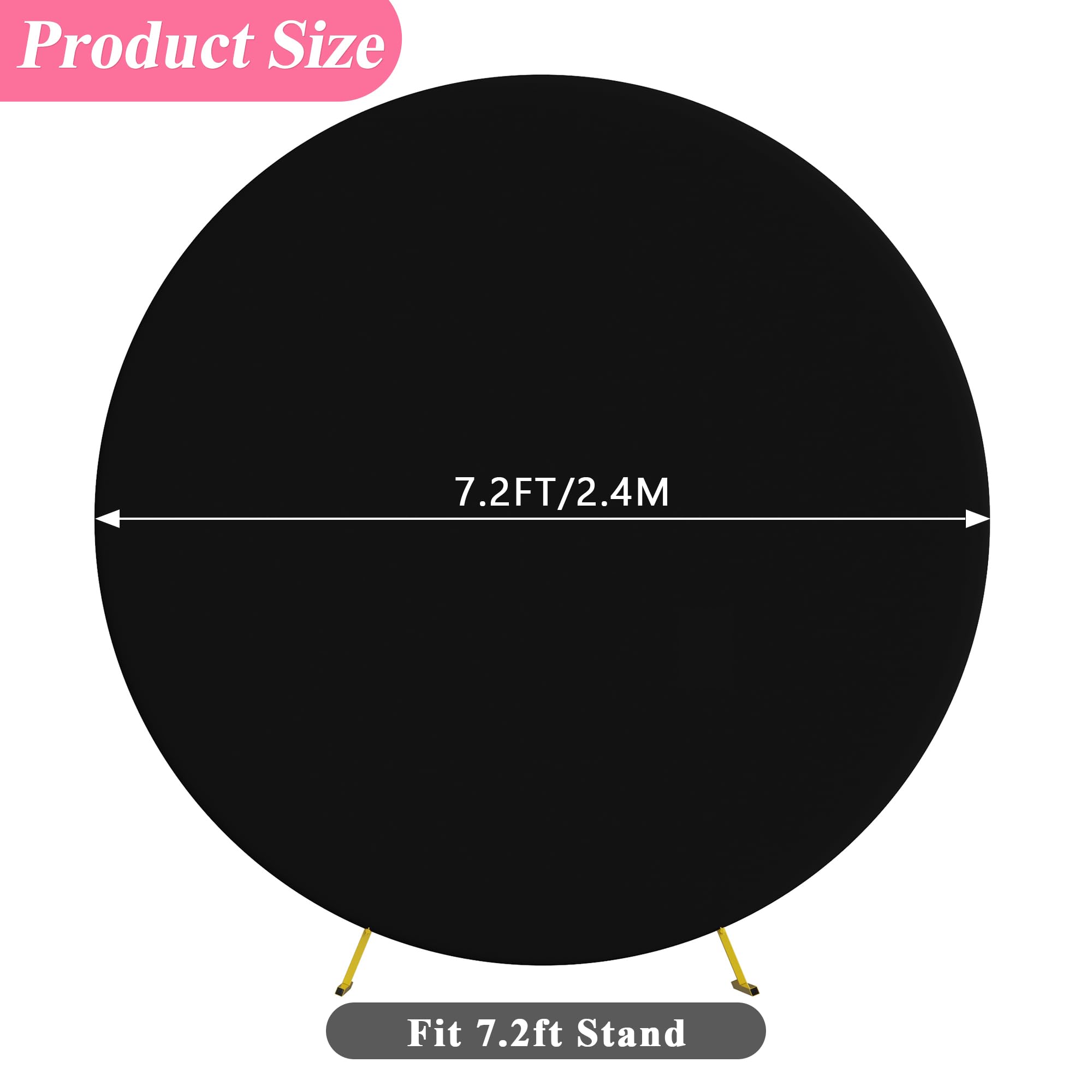 Putros 7.2Ft Round Backdrop Cover Black Circle Arch Cover With Buckles Polyester Fitted Round Balloon Arch Cover For Wedding Bir