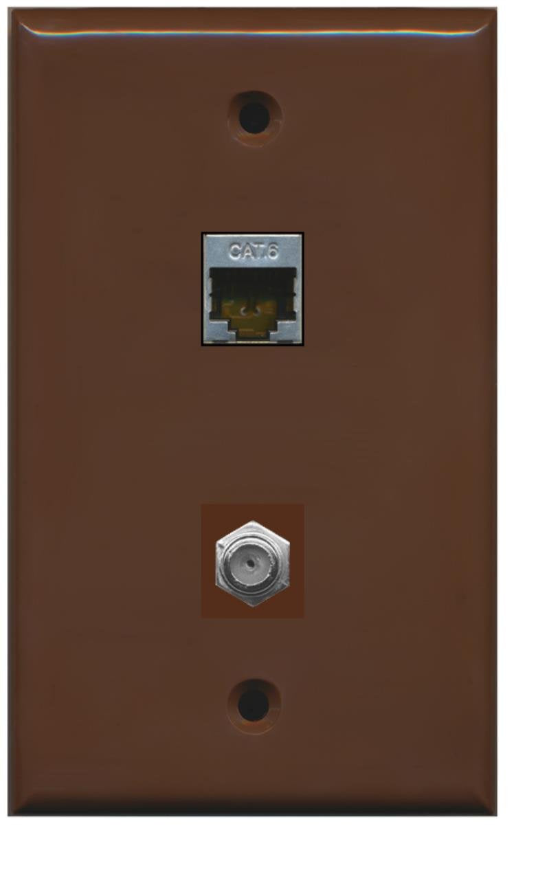 Riteav 1 Port Cat6 Shielded 1 Coax Wall Plate Flat Brown