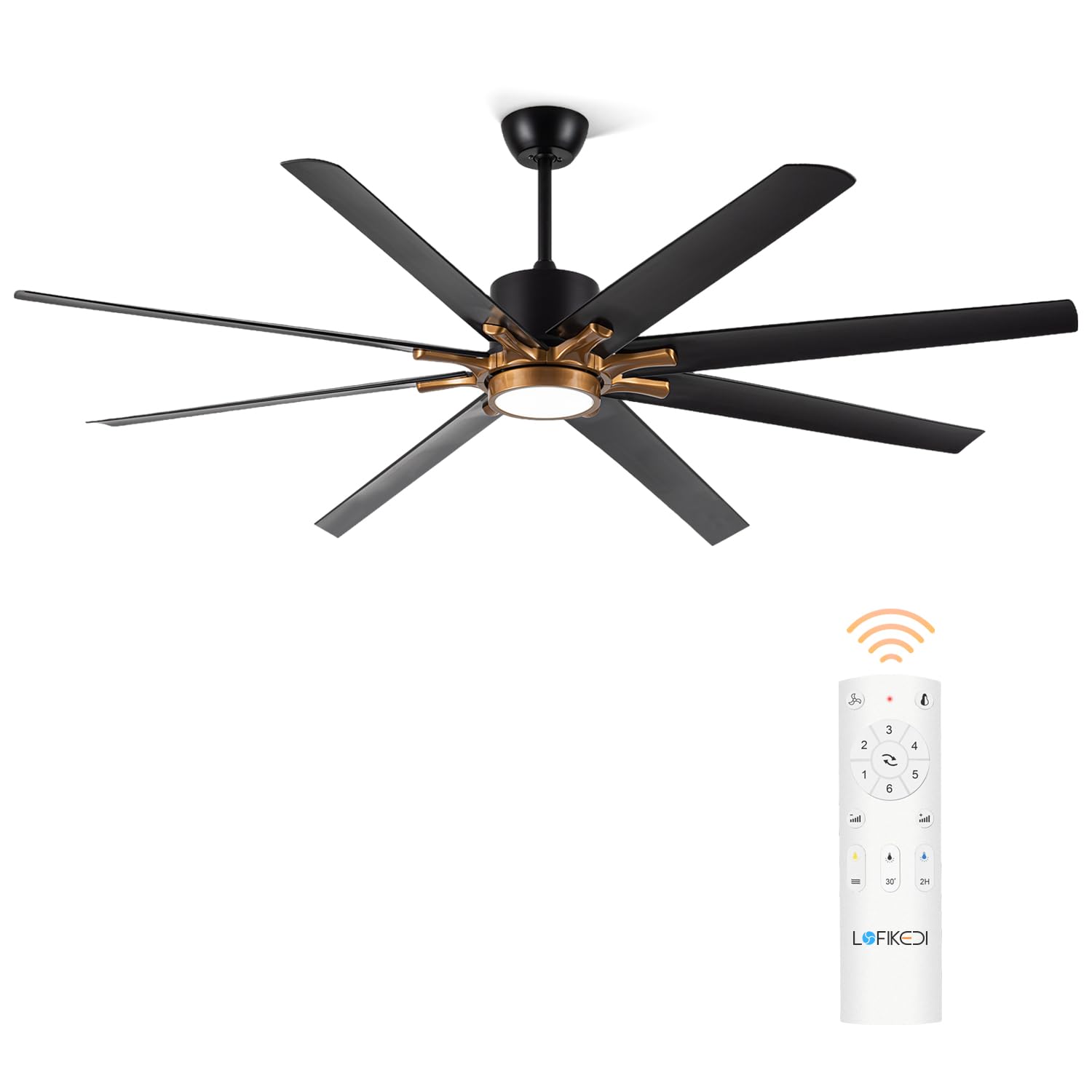 LOFIKEDI 72 Inch Large Ceiling Fan with Light and Remote Control, 8 Blades Modern Ceiling Fan with Reversible DC Motor, Stepless