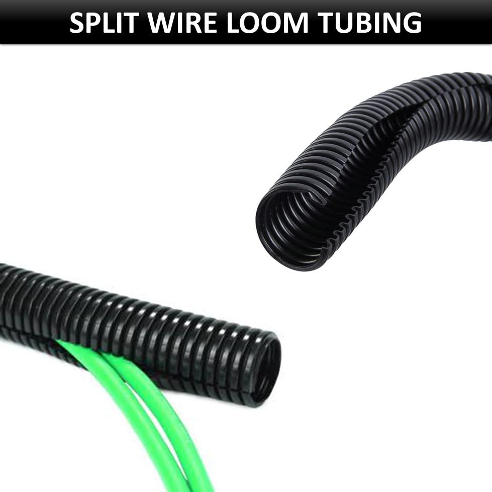 Kable Kontrol Split Wire Loom Tubing 1 1/4    Inch 10 Ft Long   Black Wire Conduit Cover For Cords   Corrugated Tubing And Prote