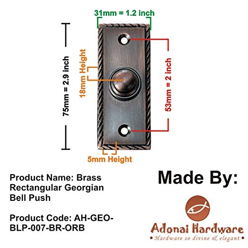 Adonai Hardware Rectangular Georgian Brass Bell Push Or Door Bell Or Push Button (Oil Rubbed Bronze)