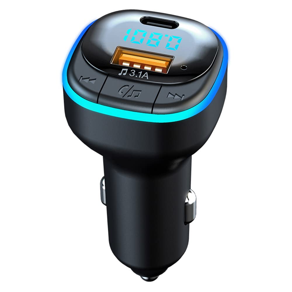 Ohitec Bluetooth 5.0 Fm Transmitter For Car, Hands Free Calling, Built In Over Current Protection, 5V/3.1A Quick Charger & Blue 
