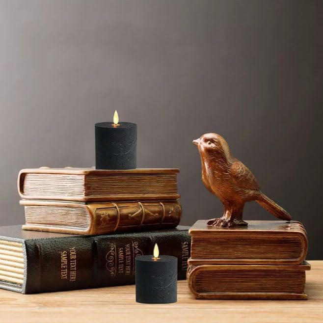 Volnyus Black Flameless Candles Set Of 2 (3X3 Inch) Real Wax Flickering Led Candles Battery Operated With Remote Control Timers