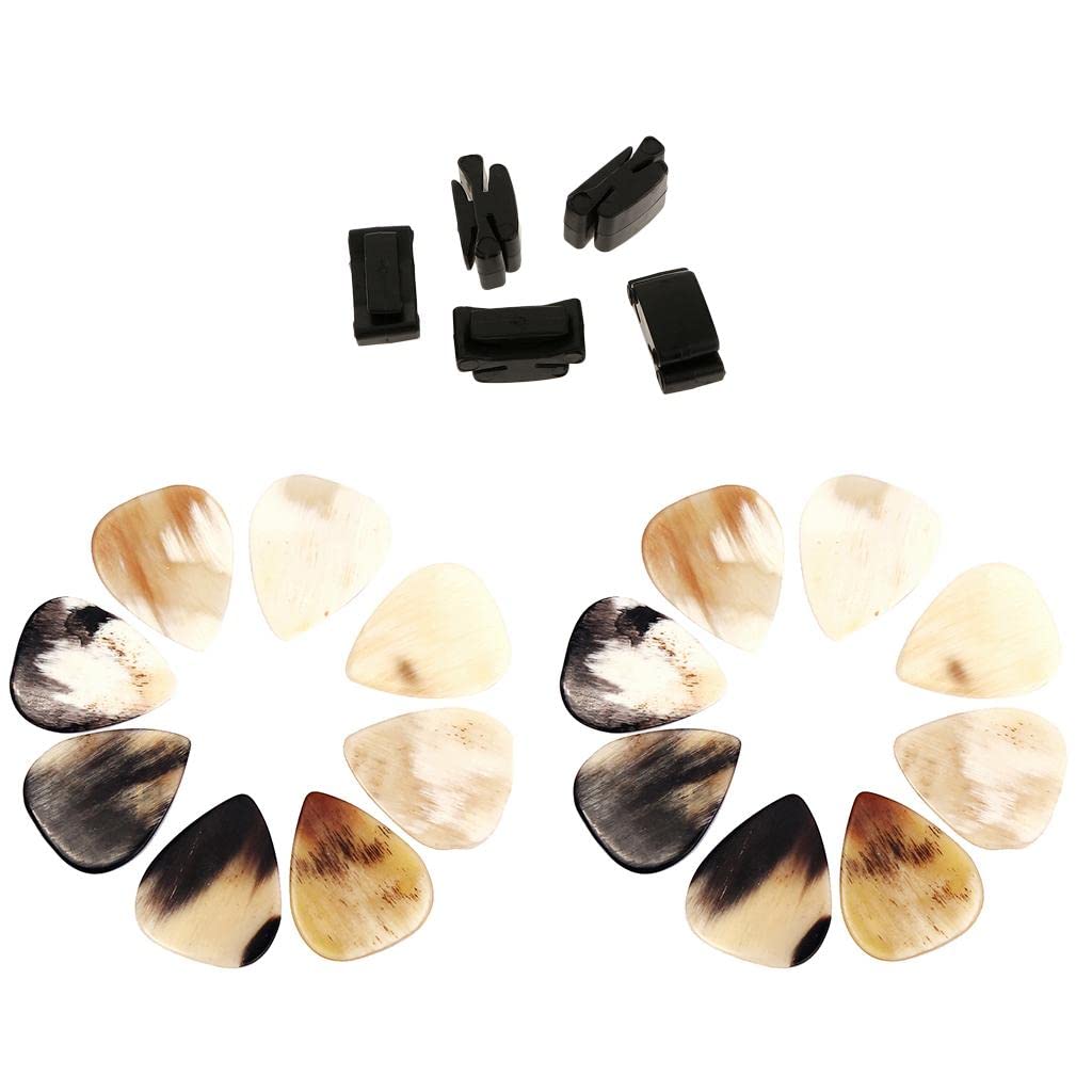 Zoomella 5 Pieces Rubber Pick Holders With 16 Pieces Handcraft Horn Picks Plectrums|Picks| Picks